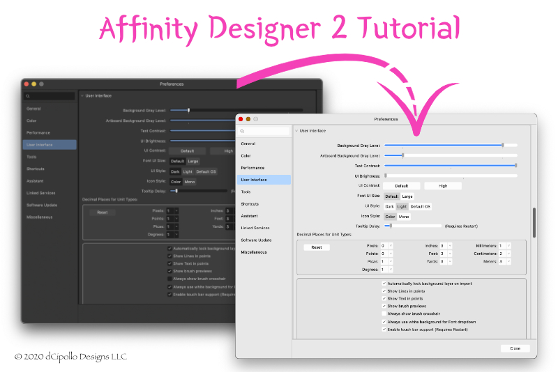 Affinity Designer 2 Common Custom Settings